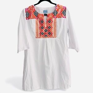 Embroidered Cotton Tunic Dress White FR 38 US 6